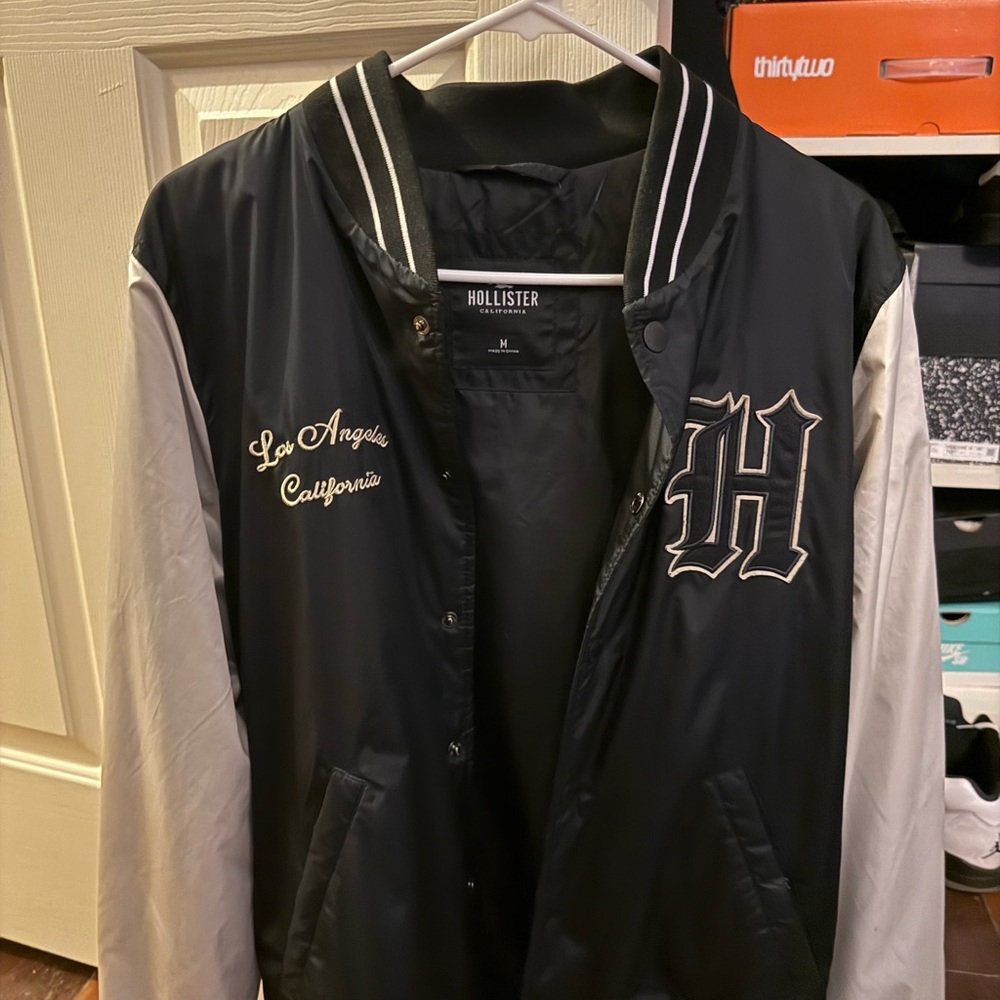 Hollister Black and Gray Bomber Jacket